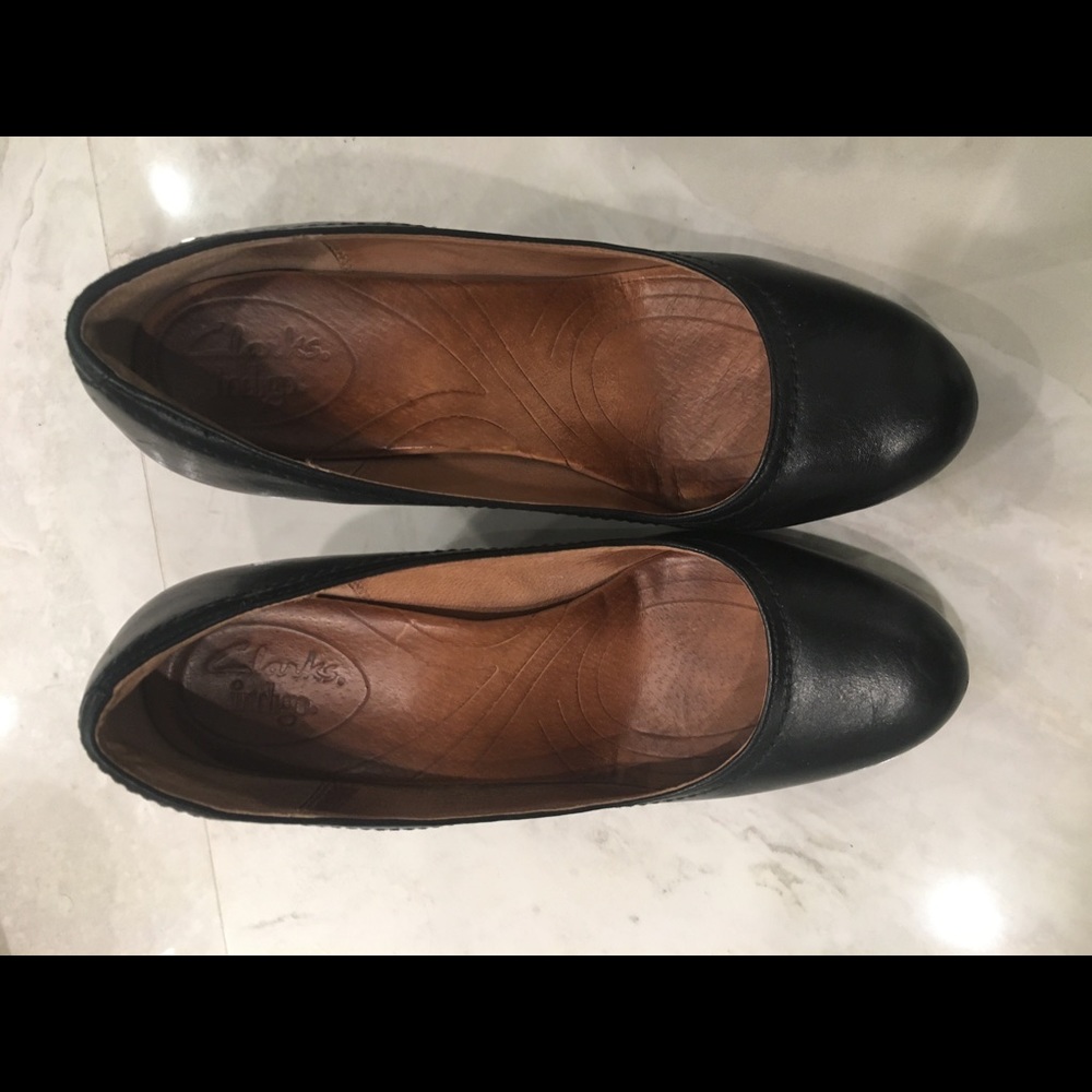Clarks Black Leather Wedges